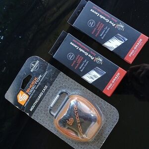 Hockey Skate Laces & Mouthguard Case  Pro Grade Laces 2 Pairs- Shock Doctor Case